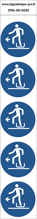 Autocollants Descendre à gauche de la luge - M050 norme iso 7010 – par Lot de 5
