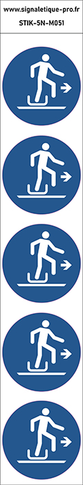 Autocollants Descendre à droite de la luge - M051 norme iso 7010 – par Lot de 5