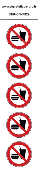 Autocollants Interdiction de manger ou de boire - Lot de 5