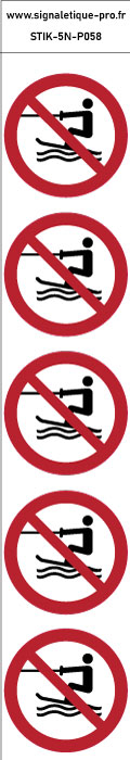 Autocollants Activités nautiques tractées interdites - P058 norme iso 7010 – par Lot de 5
