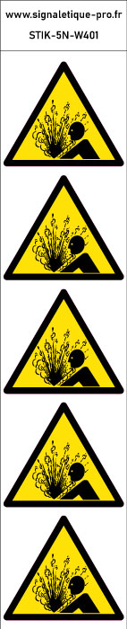 Autocollants  Attention projection brûlante sur le visage - W401 norme iso 7010 – par Lot de 5