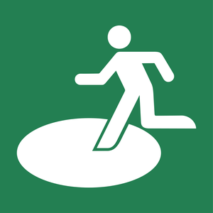 Pictogramme Zone de refuge extérieure en cas de catastrophe naturelle ISO 7010 E065