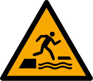 Pictogramme Risque de chute dans l'eau en montant/descendant d'une surface flottante ISO 7010 W068