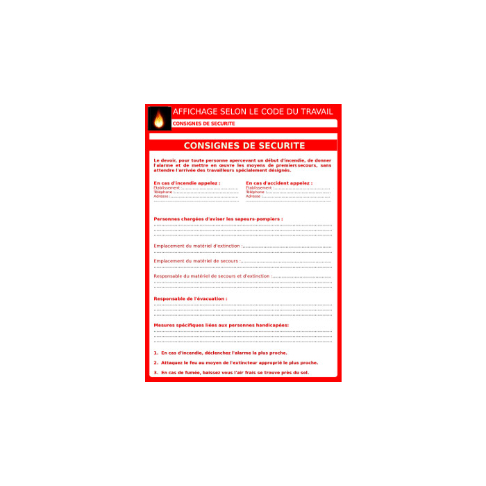 Affichage obligatoire consignes