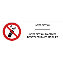 Signalétique interdiction d'activer des téléphones mobiles - format rectangle