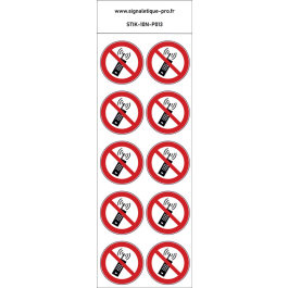 Autocollants Interdiction d'activer des téléphones mobiles - P013 norme iso 7010 – par Lot de 10