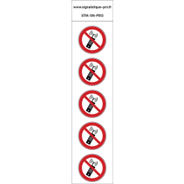 Autocollants Interdiction d'activer des téléphones mobiles - P013 norme iso 7010 – par Lot de 5
