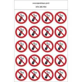 Autocollants Interdiction d'activer des téléphones mobiles - P013 norme iso 7010 – par Lot de 20