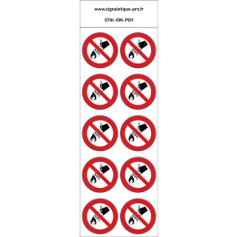 Autocollants Interdiction d'éteindre avec de l'eau - P011 norme iso 7010 – par Lot de 10
