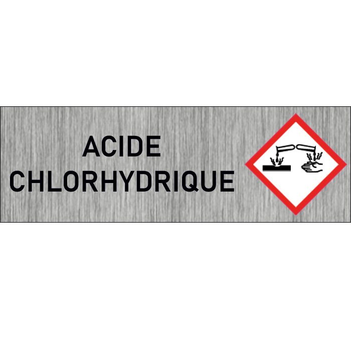 "Plaque de Sécurité Acide Chlorhydrique - Signalétique Corrosive en Aluminium Brossé avec Symboles de Mise en Garde"