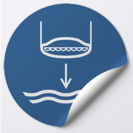 Autocollant rond Abaisser l'embarcation de sauvetage à l'eau lors de son lancement