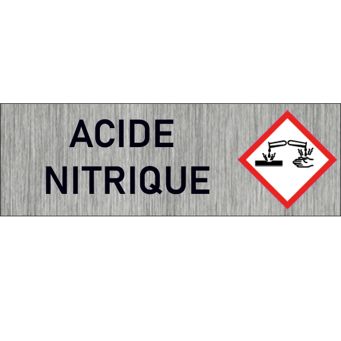 "Plaque de Sécurité Acide nitrique - Signalétique Corrosive en Aluminium Brossé avec Symboles de Mise en Garde"