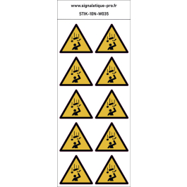 Autocollants chute d'objets - W035 norme iso 7010 – par Lot de 10