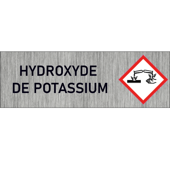 "Plaque de Sécurité Hydroxyde de potassium - Signalétique Corrosive en Aluminium Brossé avec Symboles de Mise en Garde"