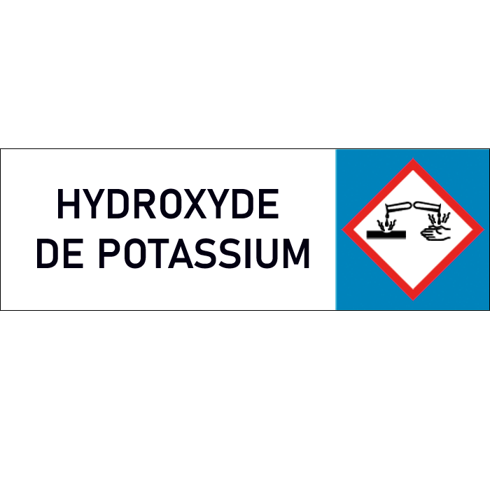 "Plaque de Sécurité Hydroxyde de potassium – Signalétique de Danger Corrosif avec Symbole Clair et Préventif"