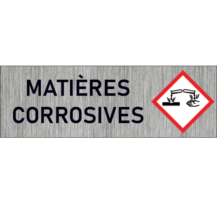 "Plaque de Sécurité Matières corrosives - Signalétique Corrosive en Aluminium Brossé avec Symboles de Mise en Garde"