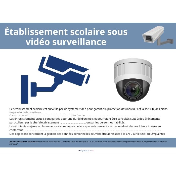 "Panneau Affichage Établissement Sous Vidéo Surveillance – Sécurité Conforme CNIL avec Droits d'Accès"