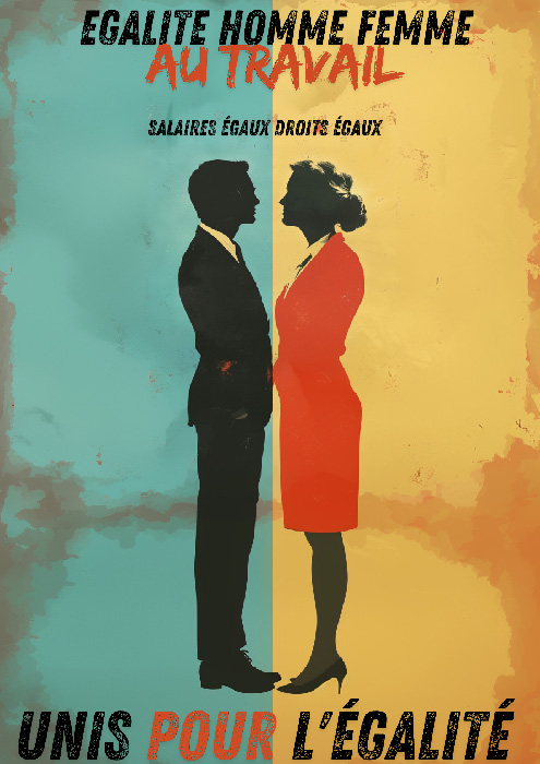 Affiche prévention égalité homme femme - style années 60