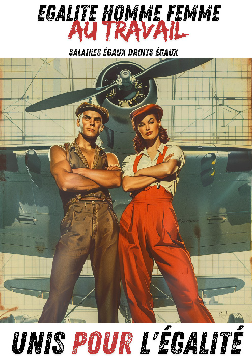 Affiche prévention égalité homme femme - style années américain 40