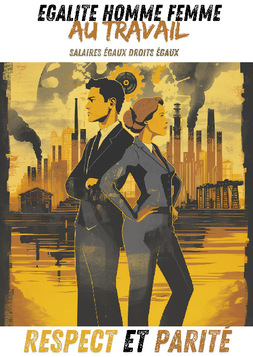 Affiche prévention égalité homme femme - style 1960