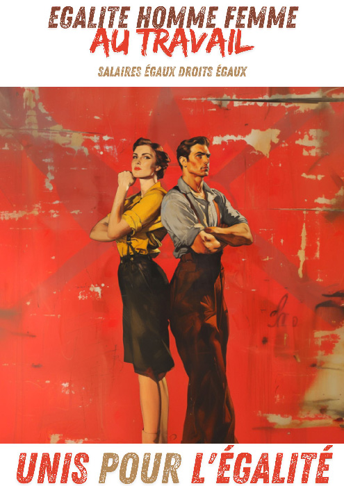 Affiche prévention égalité homme femme - style années américain 50