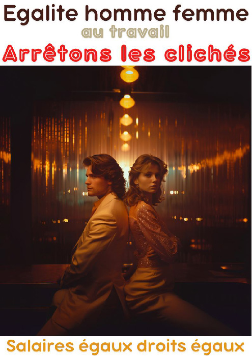 Affiche prévention égalité homme femme style disco