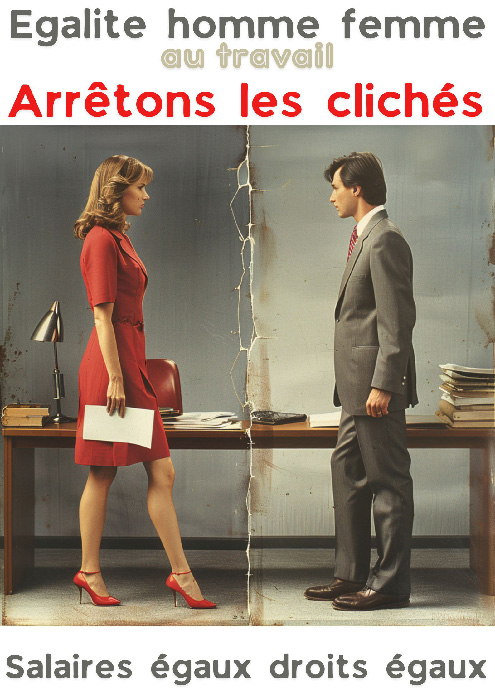 Affiche prévention égalité homme femme - style années 80