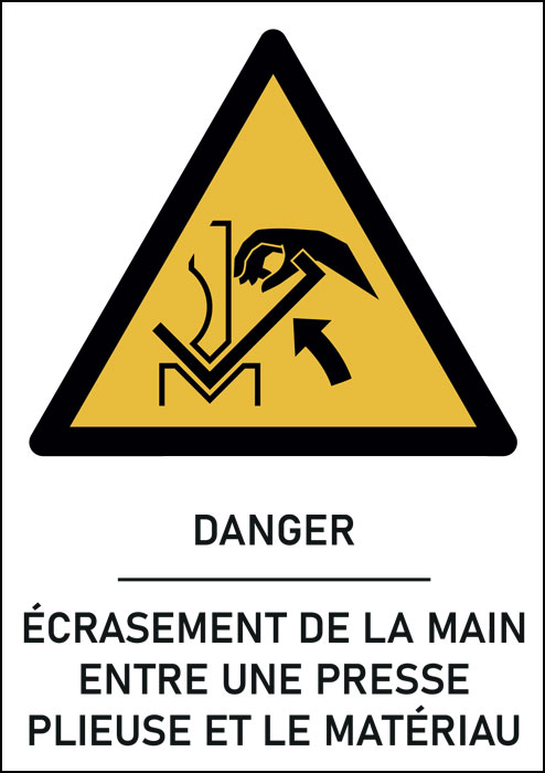 Panneau  Écrasement de la main entre une presse plieuse et le matériau